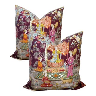 Plum Southeast Asian 22" Chinoiserie Two-Sided Pillows - a Pair For Sale