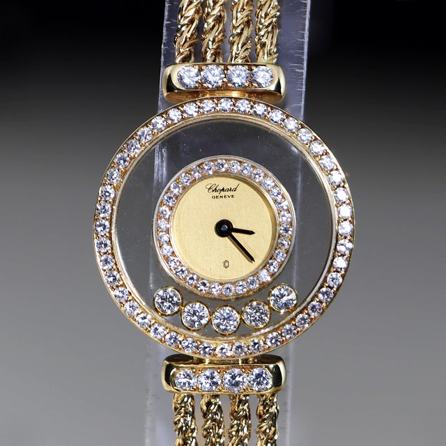 Chopard Happy Diamonds ref. 4066 in 18K yellow gold, circa 1985, featuring a gold dial with Chopard’s signature floating...