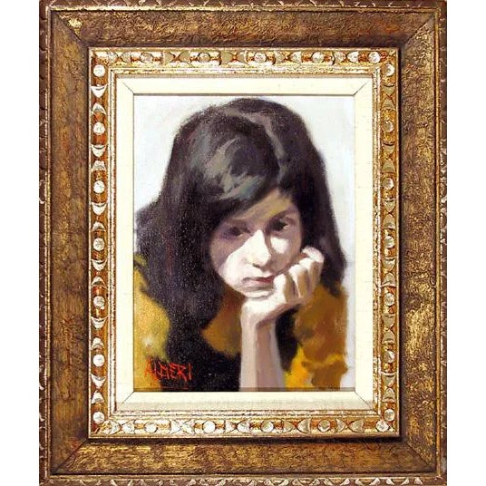 Philippe Alfieri, Portrait of a Teen Girl in Yellow, Oil on Canvas, Signed l.l. For Sale