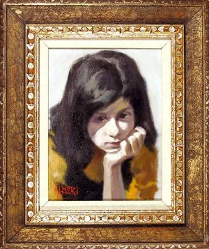 Philippe Alfieri, Portrait of a Teen Girl in Yellow, Oil on Canvas, Signed l.l.