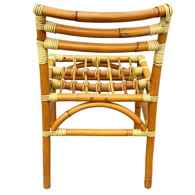 Restored Mid-Century Geometric Rattan Dining Side Chairs W/ 3 Strand Back For Sale In Los Angeles - Image 6 of 9