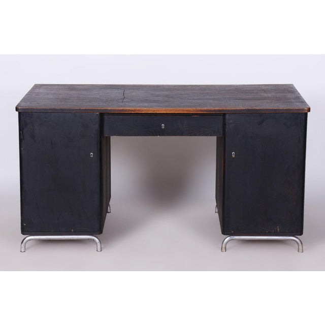 Art Deco Writing Desk in Chrome & Oak attributed to Robert Slezak, Czech, 1930s For Sale - Image 14 of 15