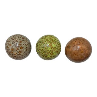 1990s Hand Painted Glazed Splash Ceramic Spheres - Set of 6 Assorted Sizes For Sale