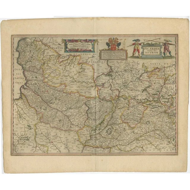 Antique map of France titled 'Picardia vera et inferior'. Detailed map of the Picardy region of France. This map...