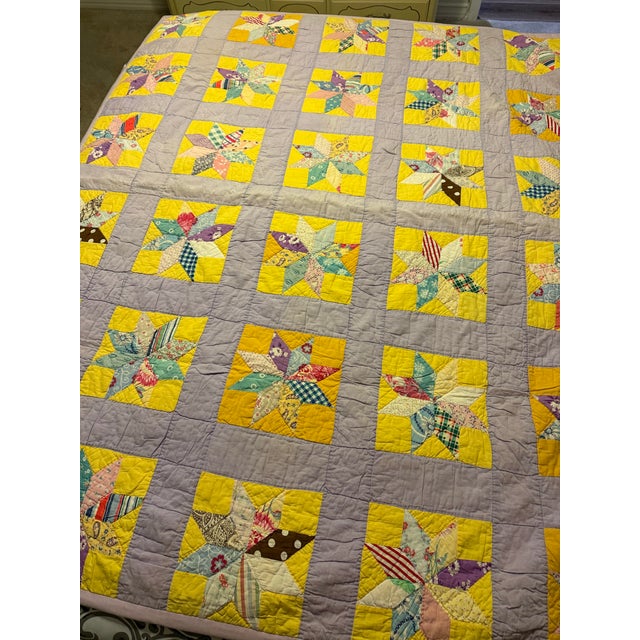 1930s Vintage Eight Point Star Quilt For Sale - Image 5 of 7