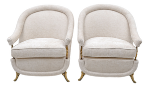 Mid-Century French Art Deco Style Armchairs with Brass Details, 1950s, Set of 2