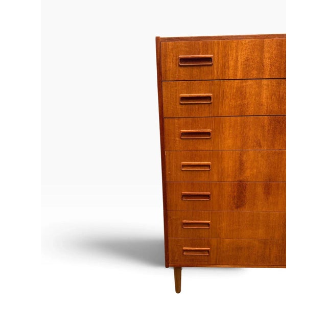 Mid-Century Danish Modern Teak Tallboy Dresser | Chest of Drawers With Carved Pulls For Sale - Image 13 of 15