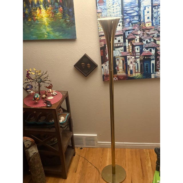Vintage 1960s Brass Trumpet Laurel Lamp Company Mid-Century Modern Brass Trumpet Torchiere Floor Lamp For Sale - Image 17 of 18