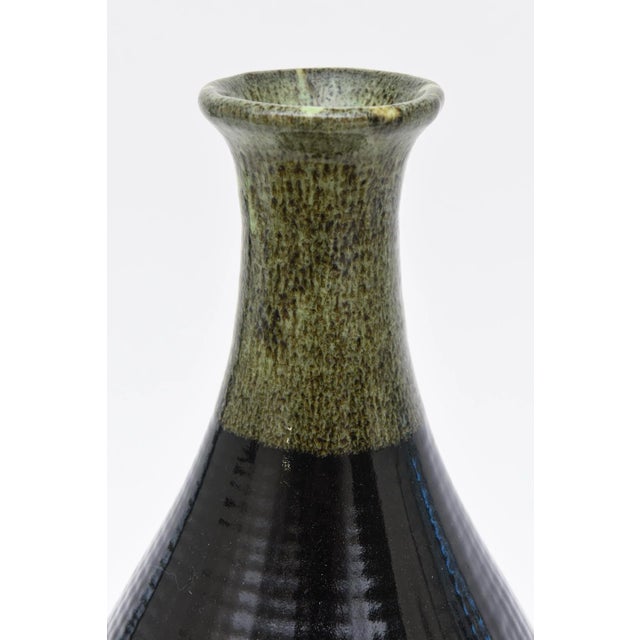 Modern 90's Italian Ceramic Tall Vase or Vessel Bottle Green, Black, Gray, Off White Fantoni Syle For Sale - Image 3 of 8
