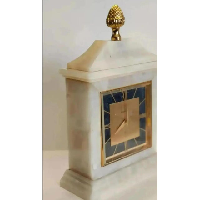 Metal 1930s Dunhill Art Deco Marble and Lapis Lazuli Mantel Clock For Sale - Image 7 of 11