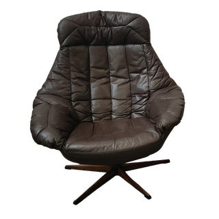 Mid-Century Leather Swivel Armchair from Bramin, Denmark, 1970s For Sale