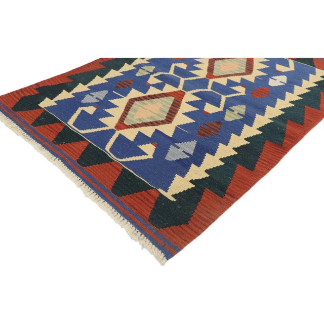 Vintage Persian Shiraz Kilim Rug with Tribal Style 03'00 x 04'00. Full of tiny details and a bold expressive design...