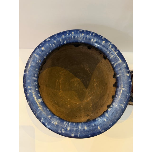 Blue Vintage Majolica Style Pedestal Jardinière Planter With Figural Relief For Sale - Image 8 of 11