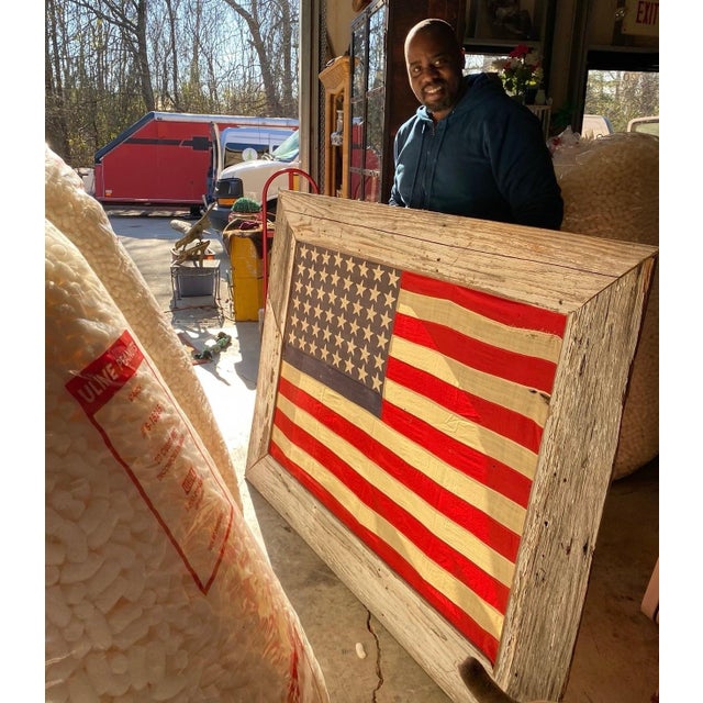 American Large Vintage Framed American Flag For Sale - Image 3 of 7