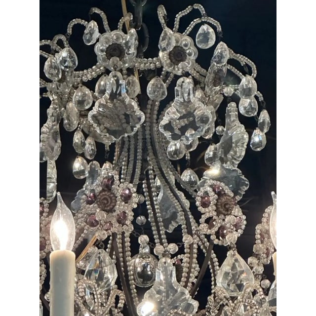 1940s Italian Beaded Crystal and Amethyst Flower Chandelier For Sale - Image 5 of 11