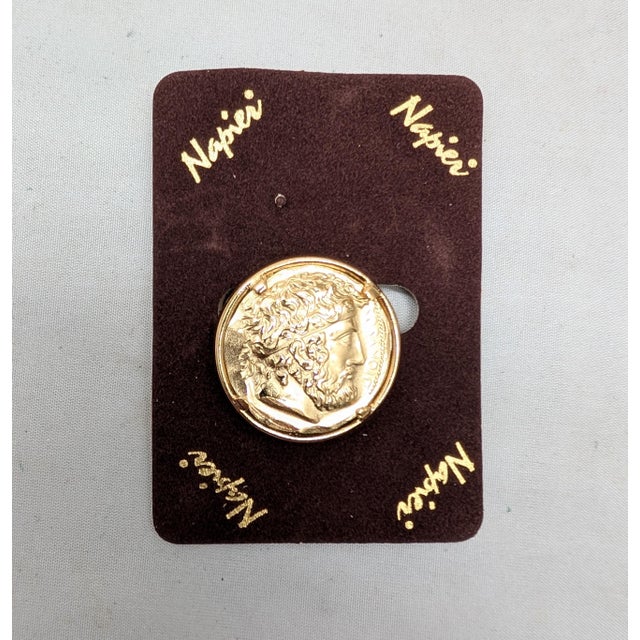 American Vintage 1980 Signed Napier Goldtone Greek Figure Dionysus Brooch For Sale - Image 3 of 8