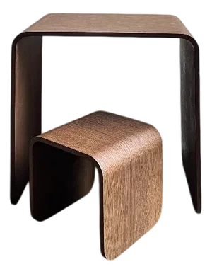 Children's Desk with Stool in Curved Wood, 2010s, Set of 2