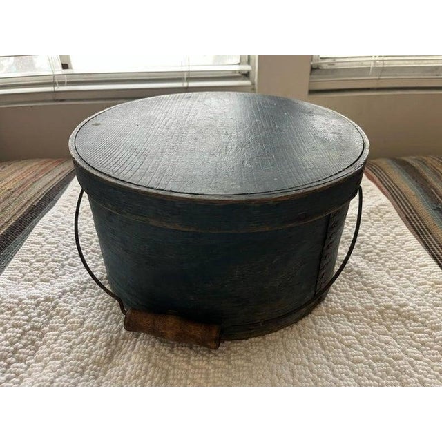 This amazing 19thc Original blue painted bail handled pantry box in fine as found condition. This fine pantry has a...