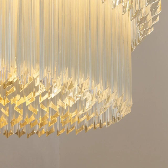 Mid-Century Modern Large Chandelier in Brass E Quadrilobi in Transparent Glass Murano, 1980s For Sale - Image 3 of 5
