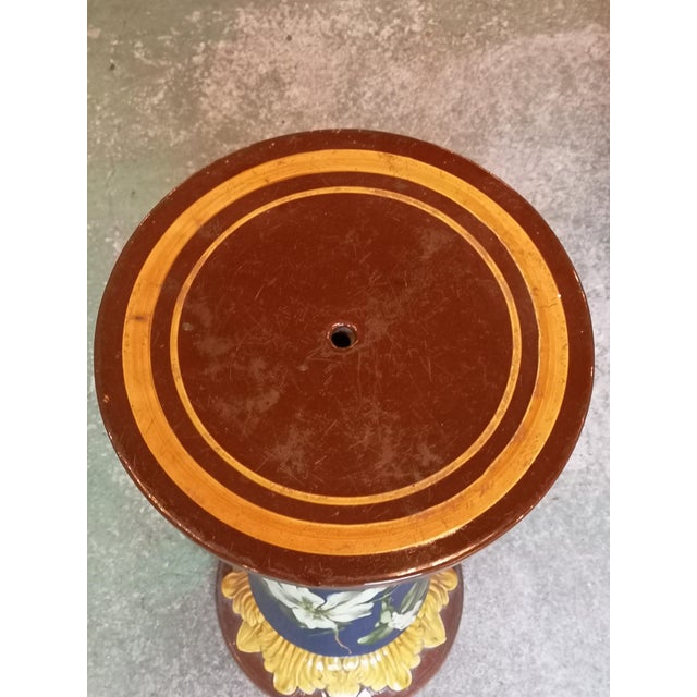 Blue Ceramic Planter and Stand, Set of 2 For Sale - Image 6 of 12