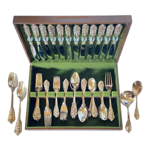 “Baroque by Godinger” Silverplate 65-Piece Flatware Set: Service for 12 With Serving Pieces and Vintage Storage Chest