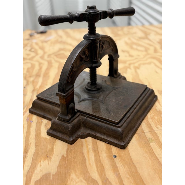 French Black and Gilt Wrought Iron Book Binding Press For Sale - Image 4 of 10