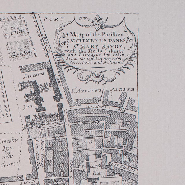 1980s Vintage 18th Century Street Map, London, Lincoln's Inn, the Strand, Cartography For Sale - Image 5 of 11