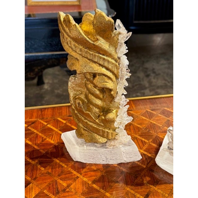 Pair of Antique Giltwood Fragments on Crystal Bases For Sale - Image 4 of 6