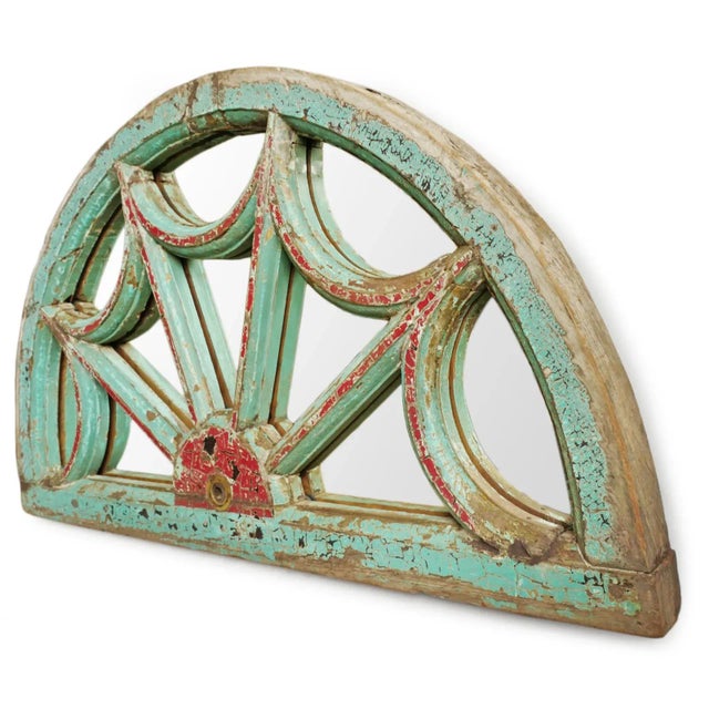 Indian Antique Wood Painted Transom Mirror For Sale - Image 3 of 7