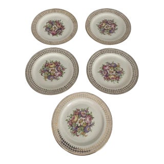 Vintage 22 Karat Gold China Dessert Plates- Set of 5 For Sale