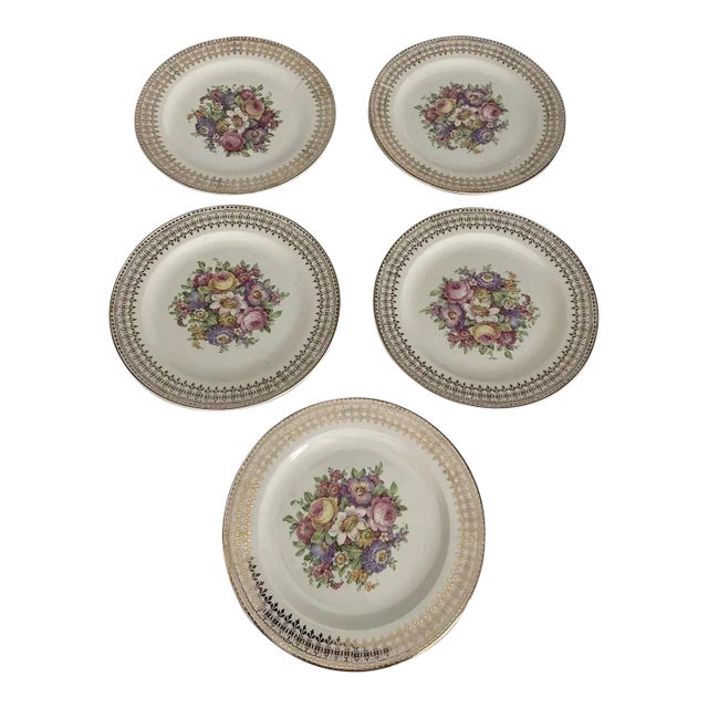 Vintage 22 Karat Gold China Dessert Plates- Set of 5 For Sale