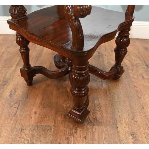 Jacobean Revival Hall Throne Armchairs in Carved Oak, 1890s, Set of 2 For Sale - Image 6 of 9
