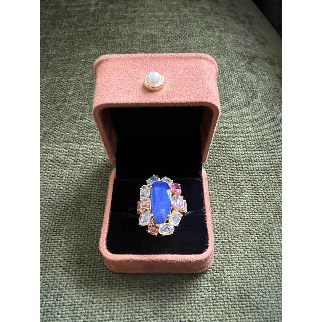 2020s Bochic “Capri” Blue Opal & Multi Color Sapphire Ring Set In 18K Gold & Silver For Sale - Image 5 of 12