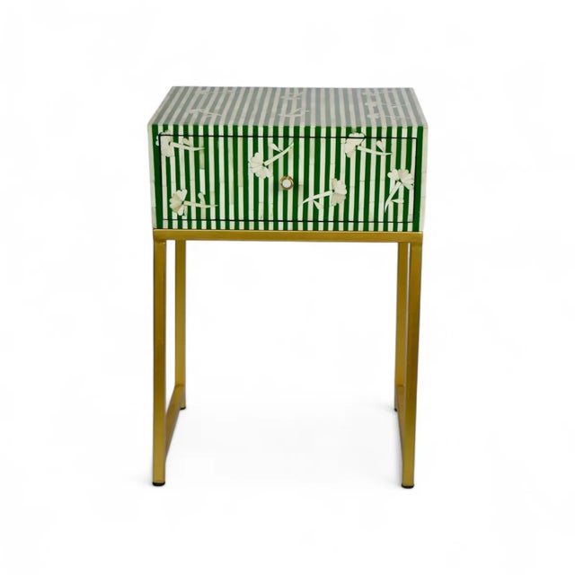 Bone Inlay Green Bedside Table For Sale In New York - Image 6 of 6