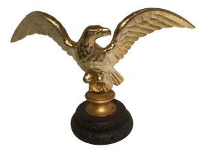 Vintage Gold Iron Eagle in Flight on Wood Pedestal