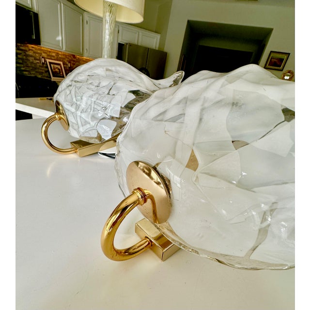 Pair of Mazzega Murano White and Clear Glass Leaf Wall Sconces For Sale - Image 9 of 18