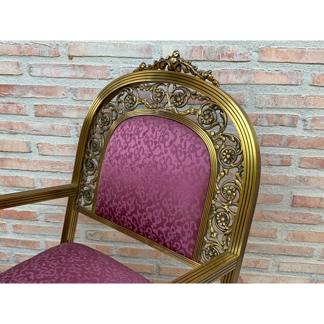 20th Century French Pair of Gold Brass and Bronze Armchairs with Red Upholstery For Sale - Image 11 of 18
