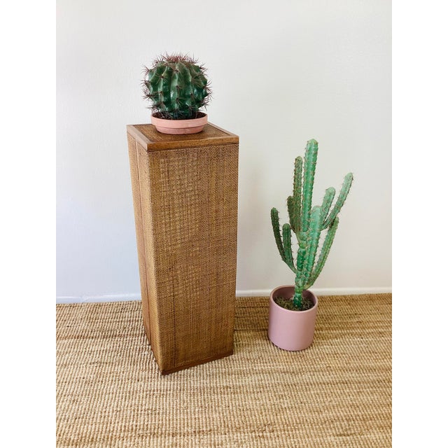 Mid-Century Modern Vintage 1970s Woven Rattan / Reed Tall Art Pedestal For Sale - Image 3 of 12