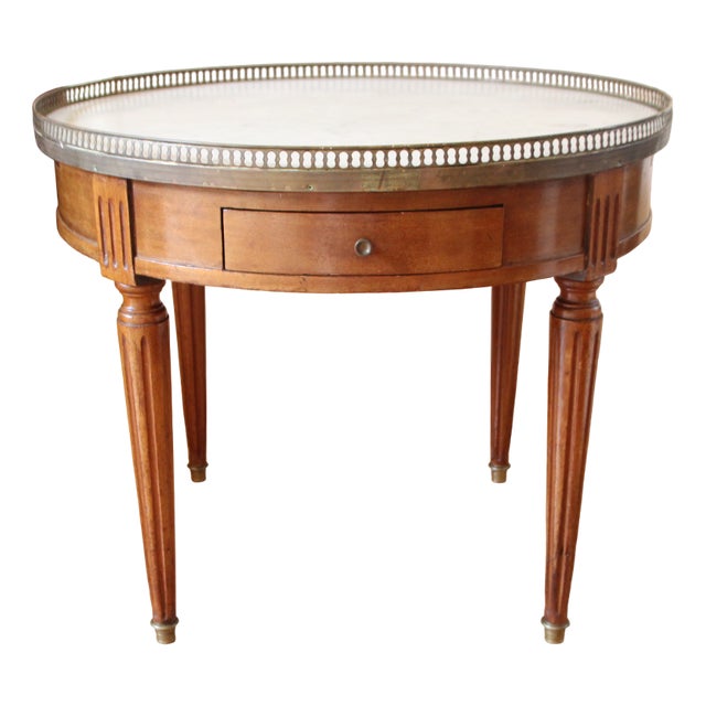 Round Wooden Table with White Marble Top For Sale