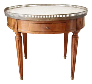 Round Wooden Table with White Marble Top