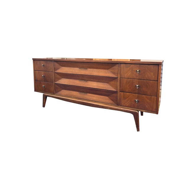 Mid-Century Modern Mid Century Modern Vintage Low Long Dresser or Credenza in Albert Parvin Style Sculpted Design For Sale - Image 3 of 11