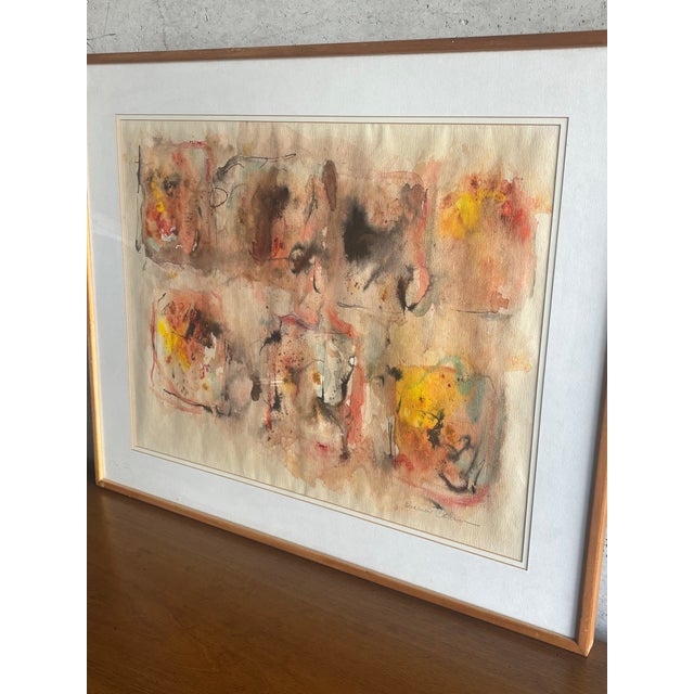 Mid 20th Century Vintage Mid-Century Modern Geometric Abstract Watercolor Painting Signed For Sale - Image 5 of 6