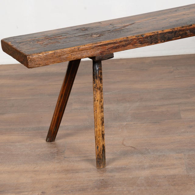 Wood 19th Century Rustic Plank Bench With Splay Peg Legs For Sale - Image 7 of 9