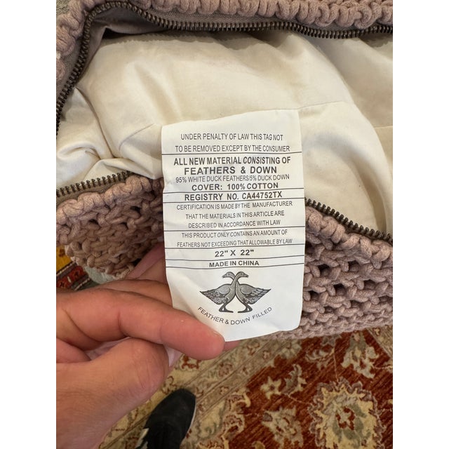 Feather & Down Chunky Knit Mocha Throw Pillows, Pair For Sale - Image 12 of 12