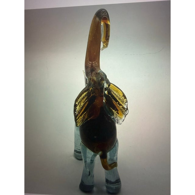 Vintage Italian Style Sommerso Art Glass Elephant Pair Amber Aqua Blue Clear Glass 9” For Sale - Image 9 of 9