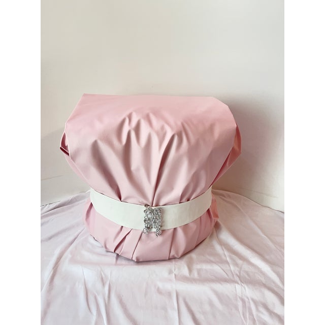 Modern Large Pink Leather Art Deco Pouf Ottoman Xtra large grande pouf ottoman with super comfy cushioning Custom pink...