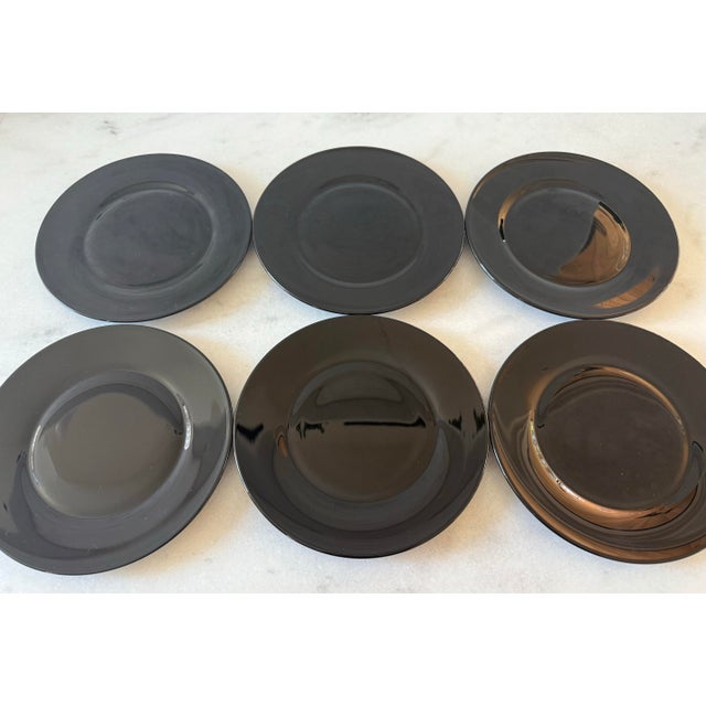 Set of 6 Black Glass Small Plates For Sale In Austin - Image 6 of 9