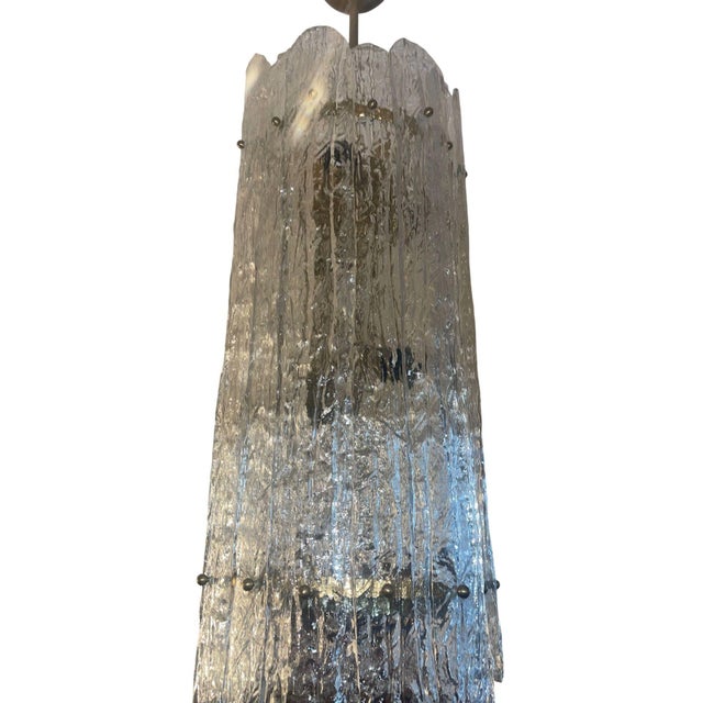 Metal 1960's Italian Murano Textured Glass Pendant Light For Sale - Image 7 of 8