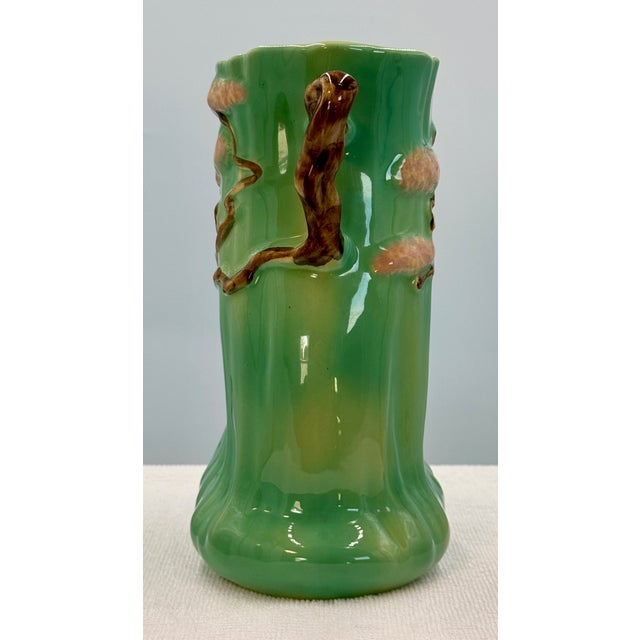 Asian 1949 Roseville Ming Tree Vase # 582 Green, Pink Brown For Sale - Image 3 of 12