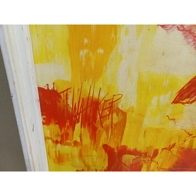 Bright and cherry vintage mid century oil on board painting of red poppies. Signed lower left